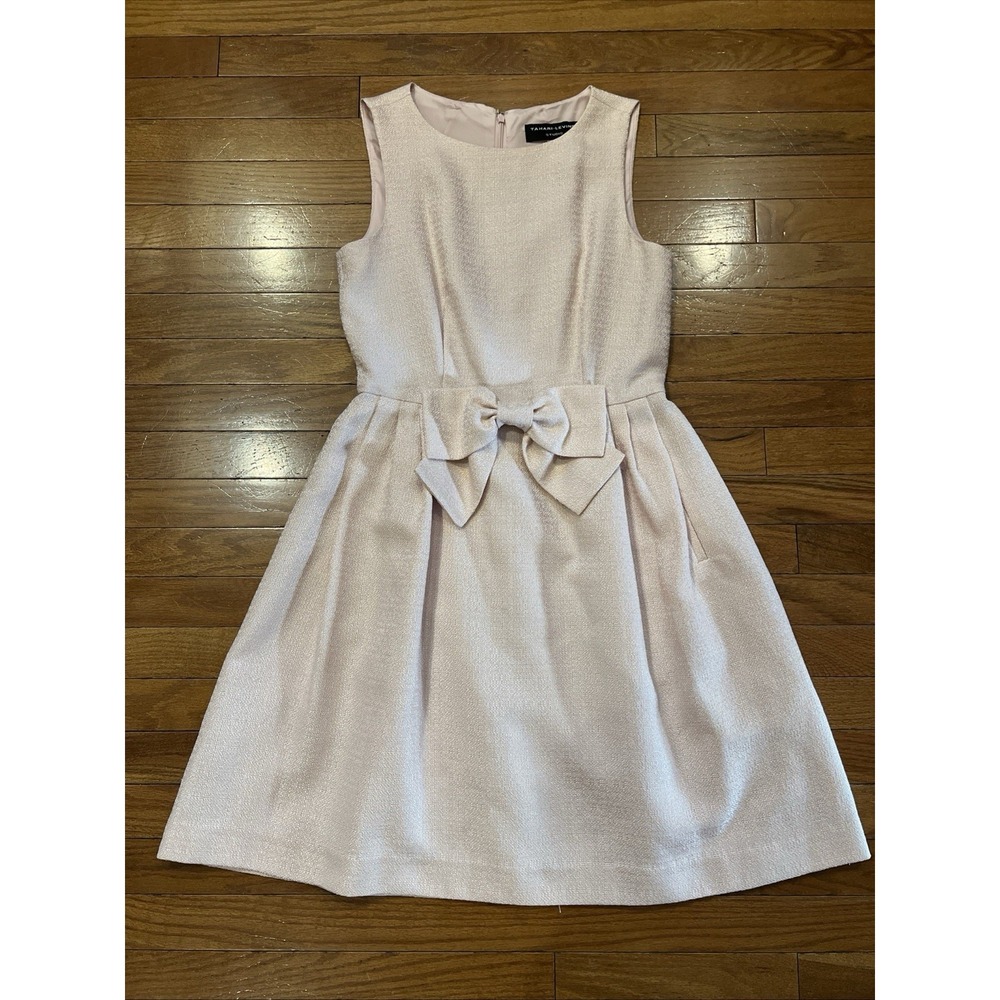 Tahari Levine Studio Pink Bow Fit & Flare Dress Womens Size 6 Cocktail Party